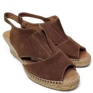 Kanna Spanish Espadrille Wedges Women's Suede Peep Toe Slingback Heels 39